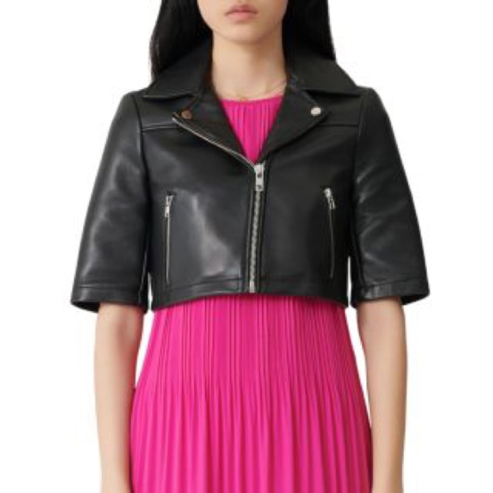 Maje Genuine Leather Cropped Jacket